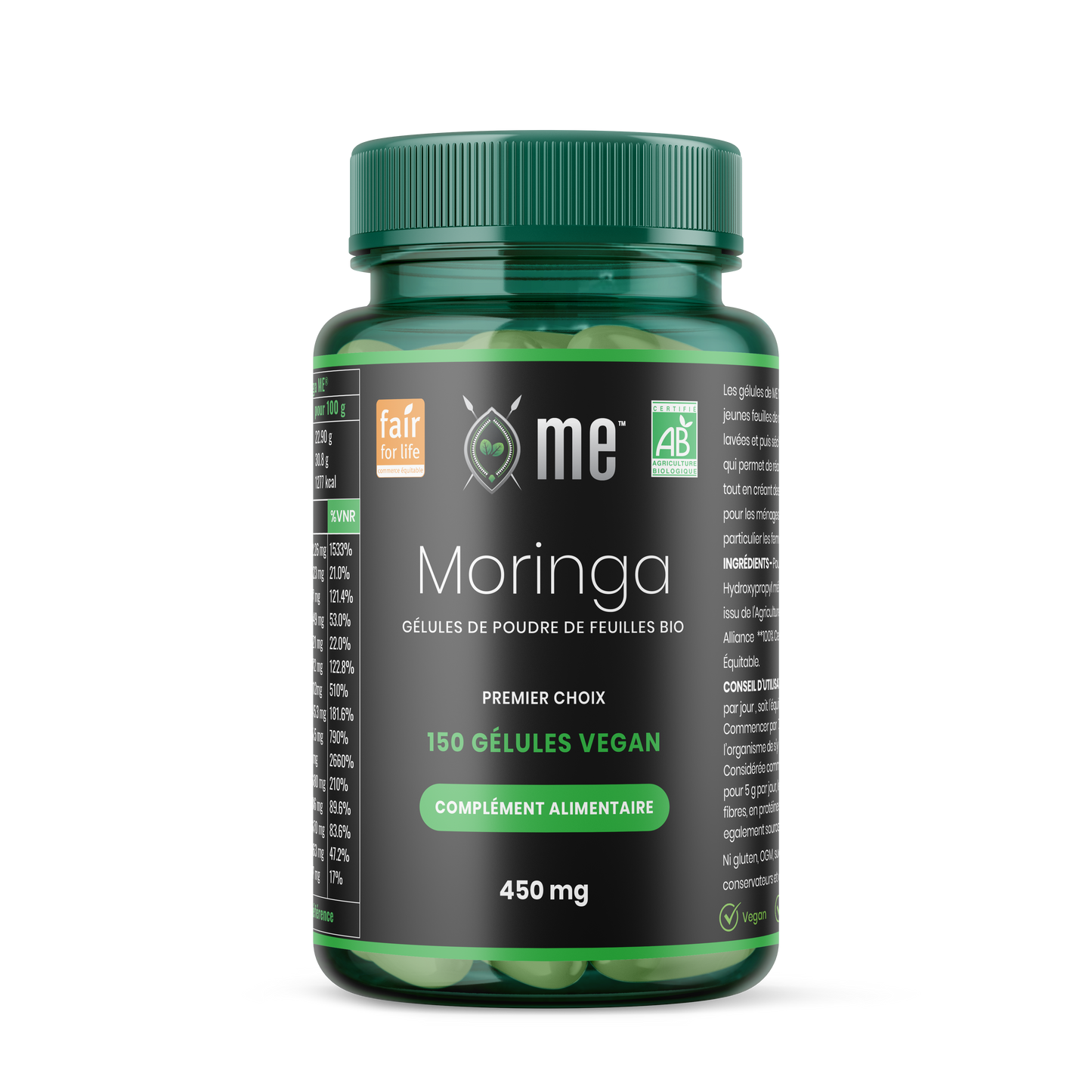 Moringa Bio Gélules 150 – Sans goût – Cure 30 jours – Vegan – Kenya